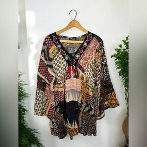 PAPA Vancouver Patchwork Mixed Print Artsy Hippie Longline Tunic Dress Size XL